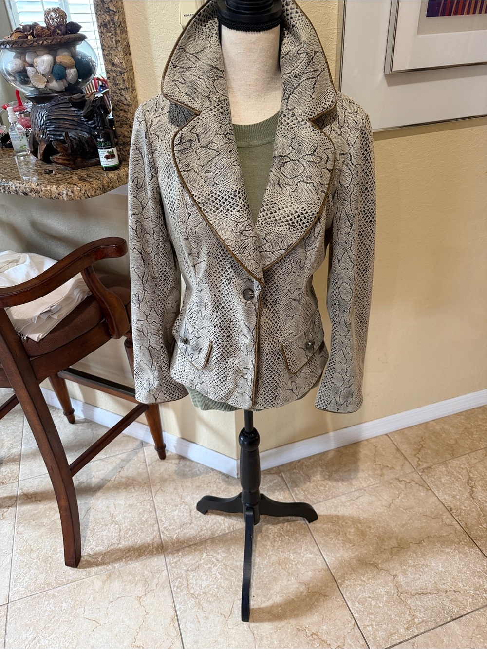 V Cristina Snake Print Blazer with Brown Trim
